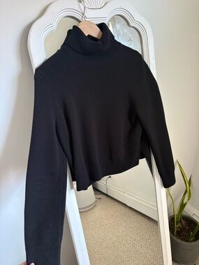 Theory Black Cropped Turtleneck Sweater